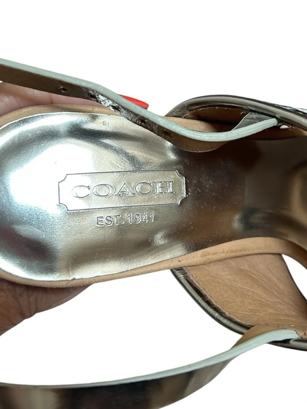 Coach Steffi Woven Slingback Heels in Silver and Metallic Navy